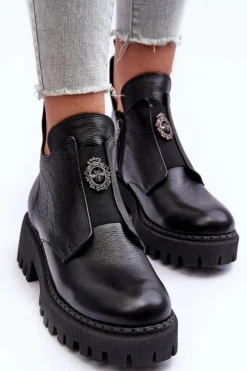 Czarne Botki|Botki Zimowe Damskie><noscript><img width=