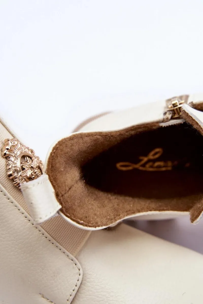 Hot Boto Damskie Skórzane Botki Z Ozdobą Jasnobeżowe Lemar Lusanna