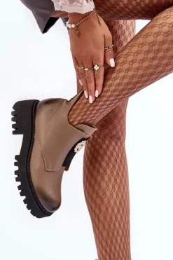 New Boto Damskie Skórzane Botki Z Ozdobą Beżowe Lemar Lusanna