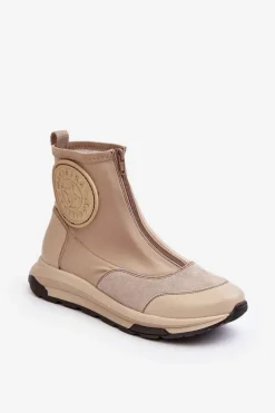 Botki Maciejka|Botki Skórzane>Maciejka Damskie Skórzane Botki Z Suwakiem 06297-22 Beżowe Beżowy