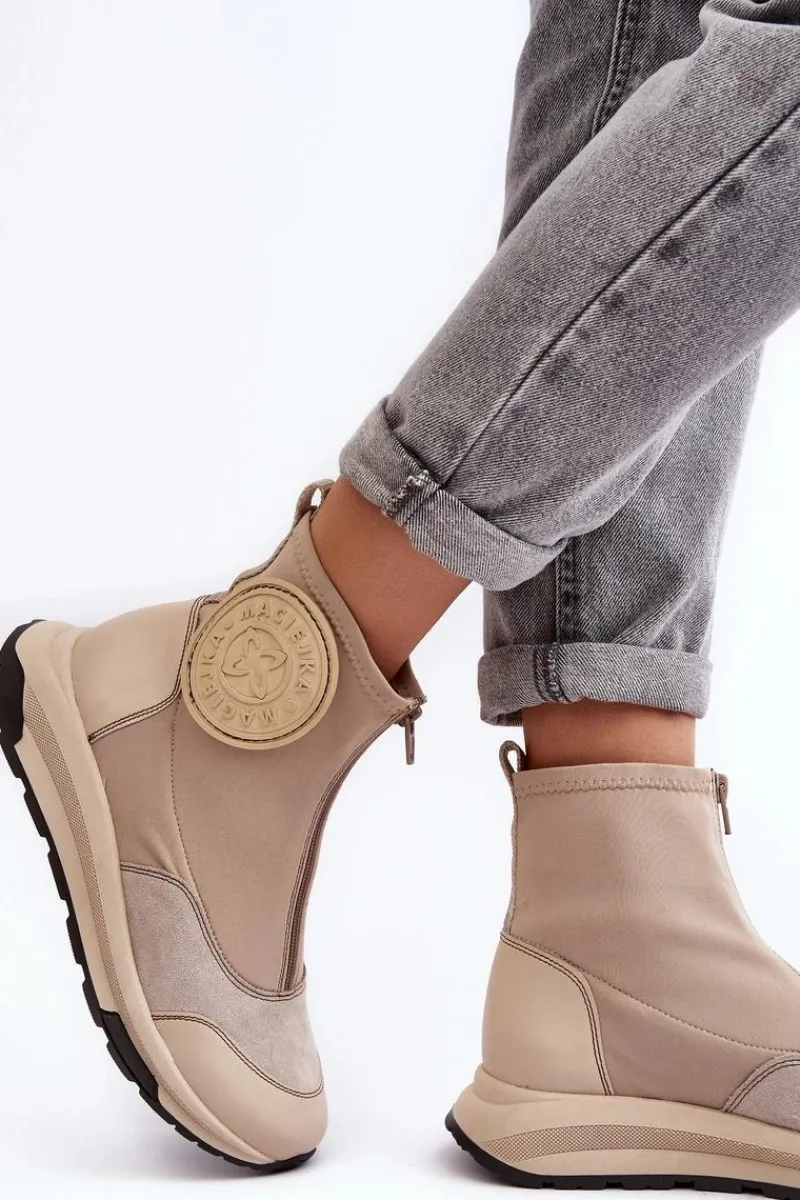 Botki Maciejka|Botki Skórzane>Maciejka Damskie Skórzane Botki Z Suwakiem 06297-22 Beżowe Beżowy