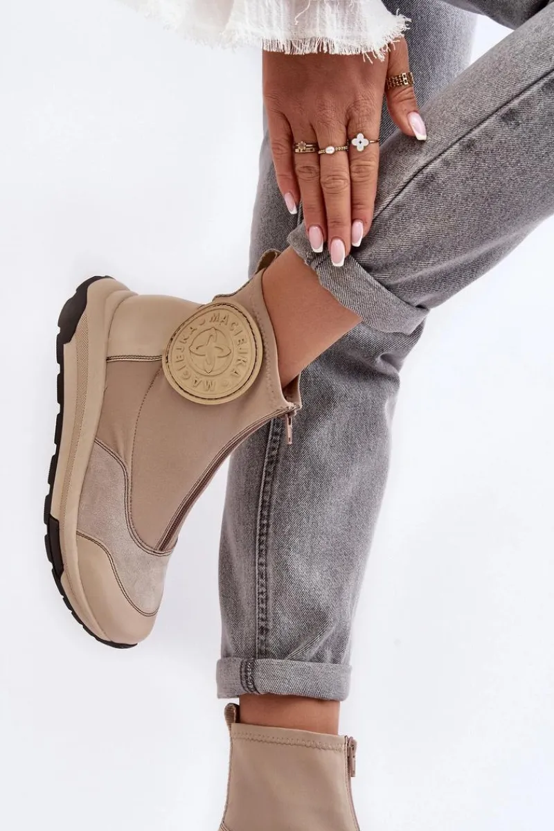 Botki Maciejka|Botki Skórzane>Maciejka Damskie Skórzane Botki Z Suwakiem 06297-22 Beżowe Beżowy