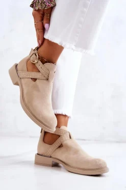 Botki Wiosenne|Brązowe I Beżowe Botki>Boto Damskie Skórzane Botki Z Wycięciem Jasnobeżowe Ramos