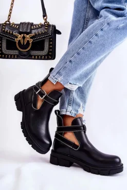 Discount Boto Damskie Skórzane Botki Z Ćwiekami Czarne Clares