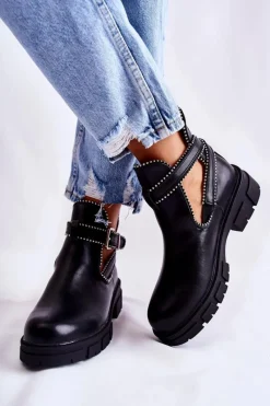 Discount Boto Damskie Skórzane Botki Z Ćwiekami Czarne Clares