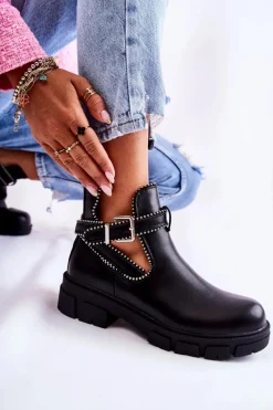 Discount Boto Damskie Skórzane Botki Z Ćwiekami Czarne Clares