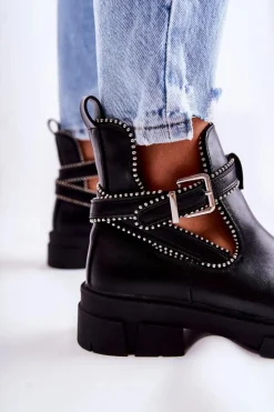 Discount Boto Damskie Skórzane Botki Z Ćwiekami Czarne Clares