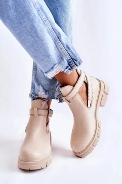 Clearance Damskie Skórzane Botki Z Ćwiekami Beżowe Clares Damskie Brązowe I Beżowe Botki|Botki Płaskie