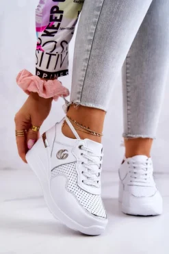 Outlet Damskie Skórzane Buty Sportowe Sneakersy Białe Loissa Damskie Sneakersy Damskie