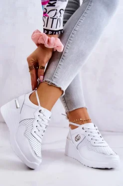 Outlet Damskie Skórzane Buty Sportowe Sneakersy Białe Loissa Damskie Sneakersy Damskie