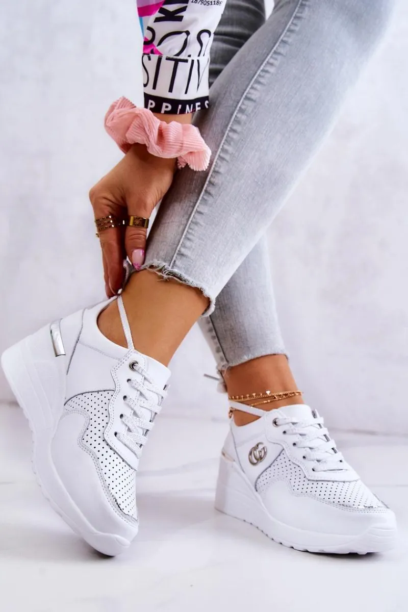 Outlet Damskie Skórzane Buty Sportowe Sneakersy Białe Loissa Damskie Sneakersy Damskie