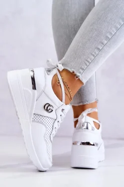 Outlet Damskie Skórzane Buty Sportowe Sneakersy Białe Loissa Damskie Sneakersy Damskie