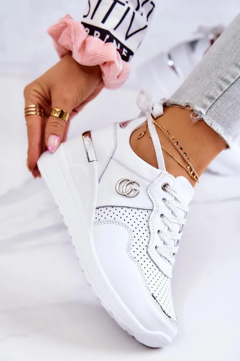 Outlet Damskie Skórzane Buty Sportowe Sneakersy Białe Loissa Damskie Sneakersy Damskie