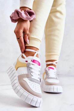 Online Damskie Skórzane Buty Sportowe Biało-Beżowe Florentine Damskie Sneakersy Damskie