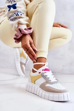 Online Damskie Skórzane Buty Sportowe Biało-Beżowe Florentine Damskie Sneakersy Damskie