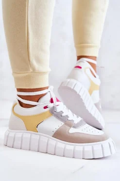 Online Damskie Skórzane Buty Sportowe Biało-Beżowe Florentine Damskie Sneakersy Damskie