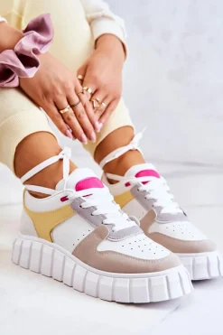 Online Damskie Skórzane Buty Sportowe Biało-Beżowe Florentine Damskie Sneakersy Damskie