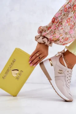 Sale Damskie buty S.Barski Damskie Skórzane Buty Sportowe Sneakersy Beżowe Loissa