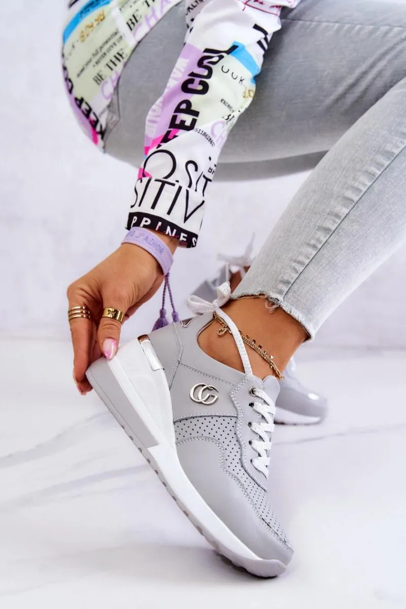 Sneakersy Damskie>Damskie buty S.Barski Damskie Skórzane Buty Sportowe Sneakersy Szare Loissa