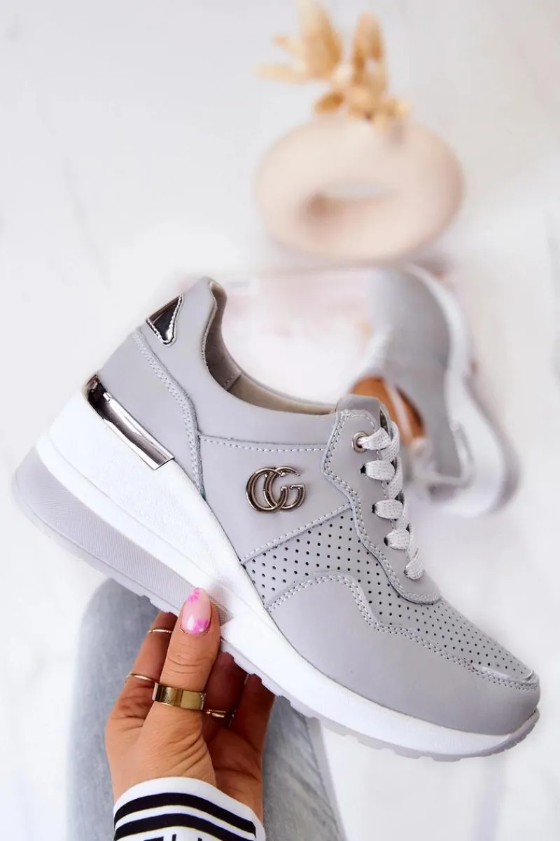 Sneakersy Damskie>Damskie buty S.Barski Damskie Skórzane Buty Sportowe Sneakersy Szare Loissa