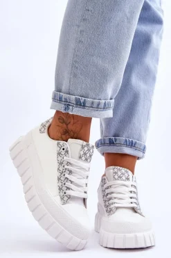 Online Damskie Skórzane Buty Sportowe Na Platformie Białe Alison Damskie Sneakersy Damskie