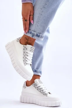 Online Damskie Skórzane Buty Sportowe Na Platformie Białe Alison Damskie Sneakersy Damskie