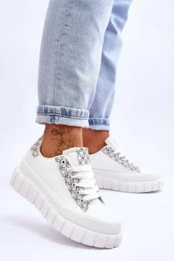 Online Damskie Skórzane Buty Sportowe Na Platformie Białe Alison Damskie Sneakersy Damskie