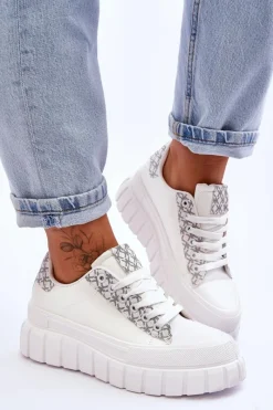 Online Damskie Skórzane Buty Sportowe Na Platformie Białe Alison Damskie Sneakersy Damskie