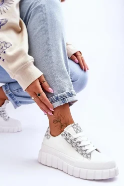 Online Damskie Skórzane Buty Sportowe Na Platformie Białe Alison Damskie Sneakersy Damskie