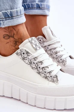 Online Damskie Skórzane Buty Sportowe Na Platformie Białe Alison Damskie Sneakersy Damskie