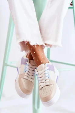 Sale Boto Damskie Skórzane Buty Sportowe Beżowe Francis