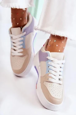 Sale Boto Damskie Skórzane Buty Sportowe Beżowe Francis