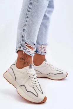 Boto Damskie Skórzane Buty Sportowe Beżowe Faro