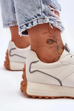 Boto Damskie Skórzane Buty Sportowe Beżowe Faro