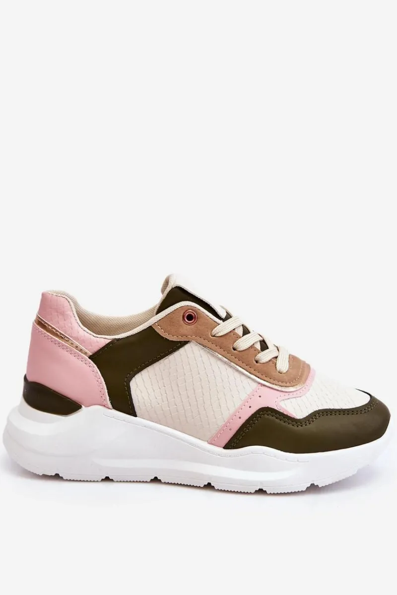 Hot Boto Damskie Skórzane Buty Sportowe Na Platformie Beżowo-Różowe Chaya