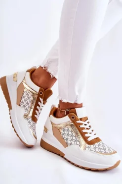 Sneakersy Damskie>Boto Damskie Skórzane Buty Sportowe Na Koturnie Białe Catrine