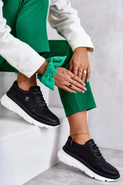 Buty Sportowe Na Platformie|Sneakersy Damskie>Buty damskie Vinceza Damskie Skórzane Buty Sportowe Czarne Camrose