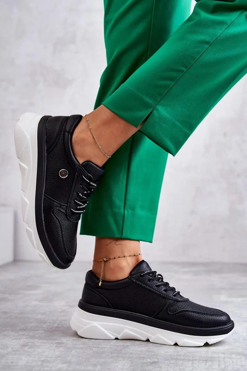 Buty Sportowe Na Platformie|Sneakersy Damskie>Buty damskie Vinceza Damskie Skórzane Buty Sportowe Czarne Camrose