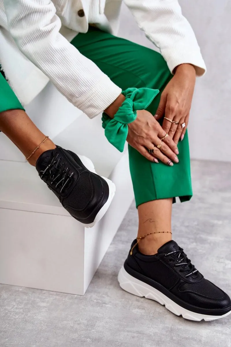 Buty Sportowe Na Platformie|Sneakersy Damskie>Buty damskie Vinceza Damskie Skórzane Buty Sportowe Czarne Camrose