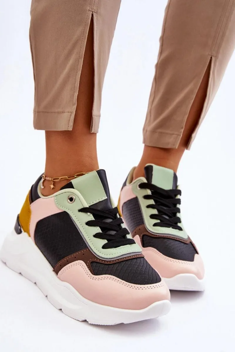 Buty Sportowe Na Platformie|Sneakersy Damskie>Boto Damskie Skórzane Buty Sportowe Na Platformie Czarno-Zielone Chaya