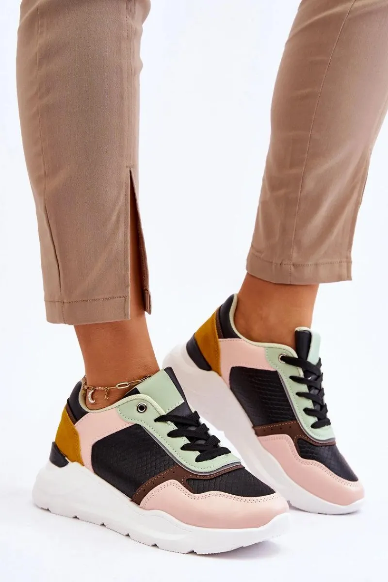 Buty Sportowe Na Platformie|Sneakersy Damskie>Boto Damskie Skórzane Buty Sportowe Na Platformie Czarno-Zielone Chaya