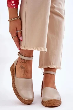 Sandały Na Koturnie>Boto Damskie Skórzane Espadryle Sandały Beżowe Lemar Moise