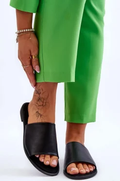 Klapki Damskie Klasyczne>Evento Damskie Skórzane Gładkie Klapki Czarne Cerise Czarny