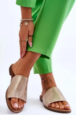 Online Damskie Skórzane Gładkie Klapki Złote Cerise Damskie Klapki Damskie Klasyczne