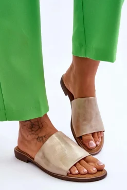 Online Damskie Skórzane Gładkie Klapki Złote Cerise Damskie Klapki Damskie Klasyczne