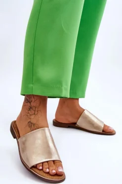 Online Damskie Skórzane Gładkie Klapki Złote Cerise Damskie Klapki Damskie Klasyczne