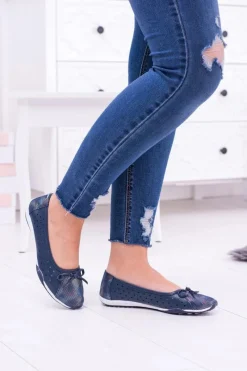 Sale Damskie Skórzane Granatowe Ażurowe Balerinki Erdola Damskie Baleriny Skórzane|Baleriny Klasyczne