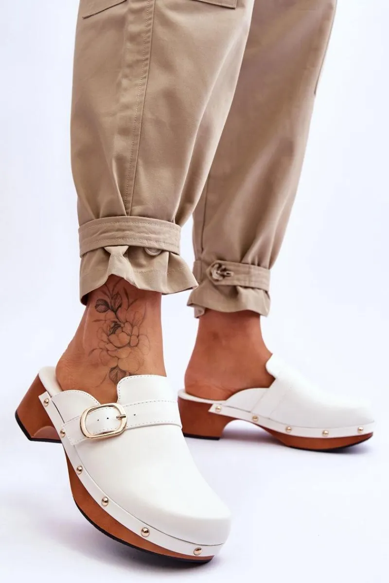 Online Boto Damskie Skórzane Klapki Chodaki Białe Fanett