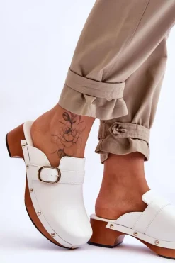 Online Boto Damskie Skórzane Klapki Chodaki Białe Fanett