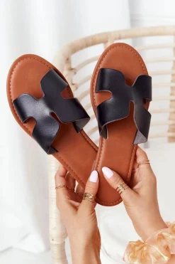 Damskie Skórzane Klapki Czarne Seres Damskie Klapki Damskie Klasyczne